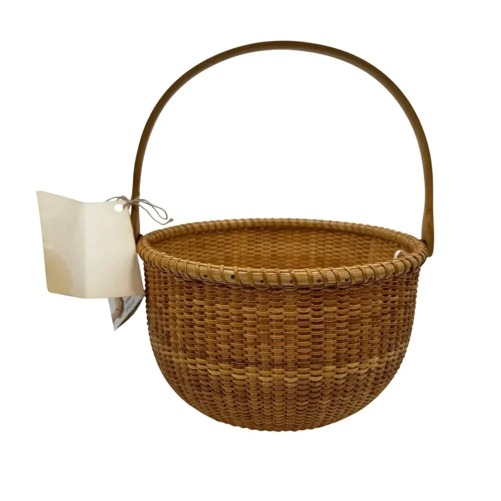 Museum Quality Nantucket Lightship Basket With Needlepoint Cushion White Ash